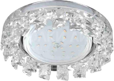 Ecola GX53 H4 LD5361 Светильник круг с подсветкой и стразами «Елочка», металл-стекло, фон зеркальный/центральная часть хром