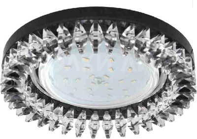 Ecola GX53 H4 LD5361 Светильник круг с подсветкой и стразами «Гребенка», металл-стекло, фон черный/центральная часть хром