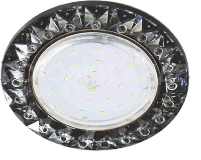 Ecola GX53 H4 LD5361 Светильник круг с подсветкой и стразами «Конус», металл-стекло, фон черный/центральная часть хром