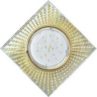 Встраиваемый светильник GX53 H4 5352 «Квадрат со стразами», стекло, прозрачные стразы / фон зеркальный / золото