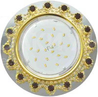 Встраиваемый светильник GX53 H4 5360 «Круг со стразами Корона», стекло, прозрачный и янтарный / фон зеркальный / золото