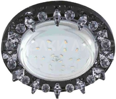 Встраиваемый светильник GX53 H4 5361 «Круг с квадратными стразами», стекло, фон чёрный / центральная часть хром